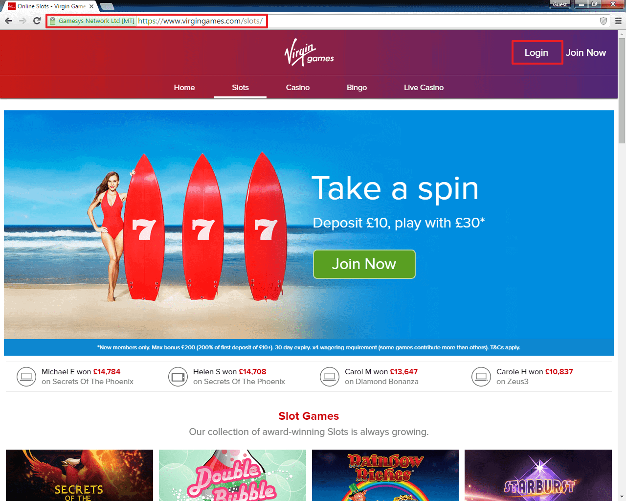 Virgin Mobile Casino login